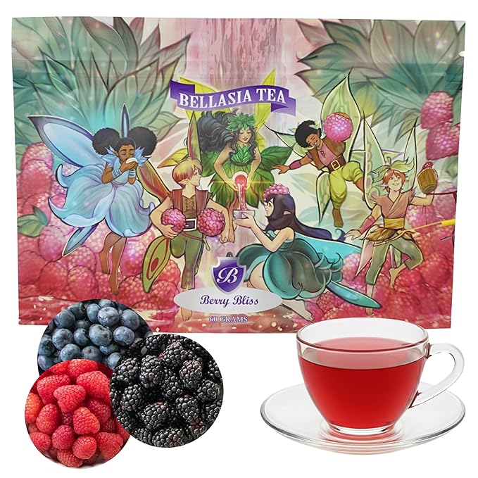 Bellasia Tea Berry Bliss for Kids Using Real Fruit Pieces - Caffeine Free Herbal Tea Blend with Real Ingredients & Balanced Flavor- Add Loose Leaf Tea to Your Child’s Routine for A Fun & Tasty Drink