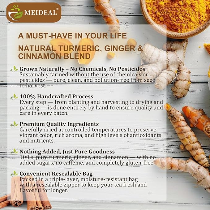 120 Bags Premium Turmeric Ginger Cinnamon Tea, 100% Natural Ingredients Blend, Pure Turmeric Ginger Herbal Tea for Wellness, No Additives, No Sugar, No Caffeine, Vegan (120 Bags)