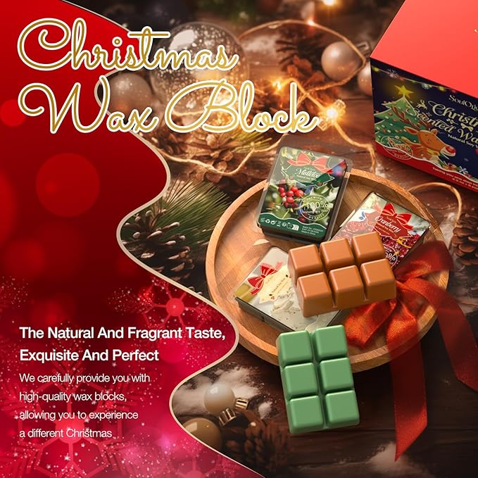 Christmas Scented Wax Melts, Holiday Scented Wax Melts, Strong Scented Soy Wax Cubes/Tarts for Warmer, Candle Wax Melts for Home, Mistletoe, Christmas Wreath, Cranberry, Gingerbread,8x2.5oz