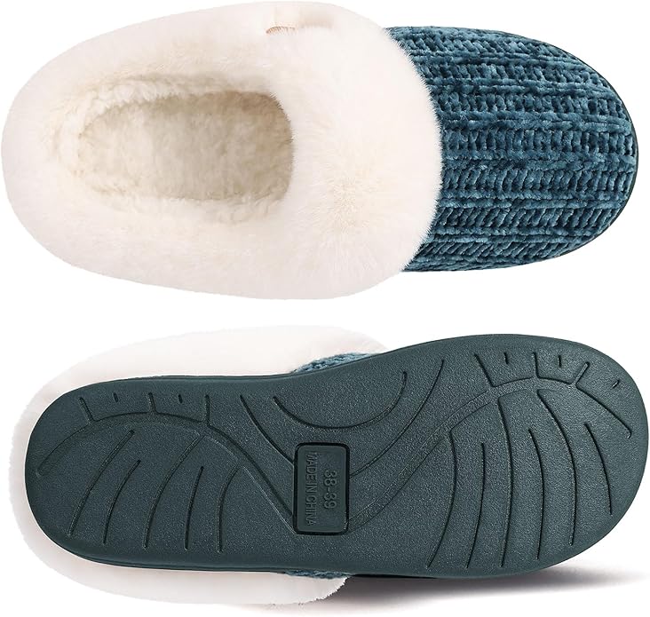 Evshine Warm Knit House Slippers for Women Comfy Wool-Like Lined Chenille Slippers with Memory Foam and Indoor Outdoor Soles