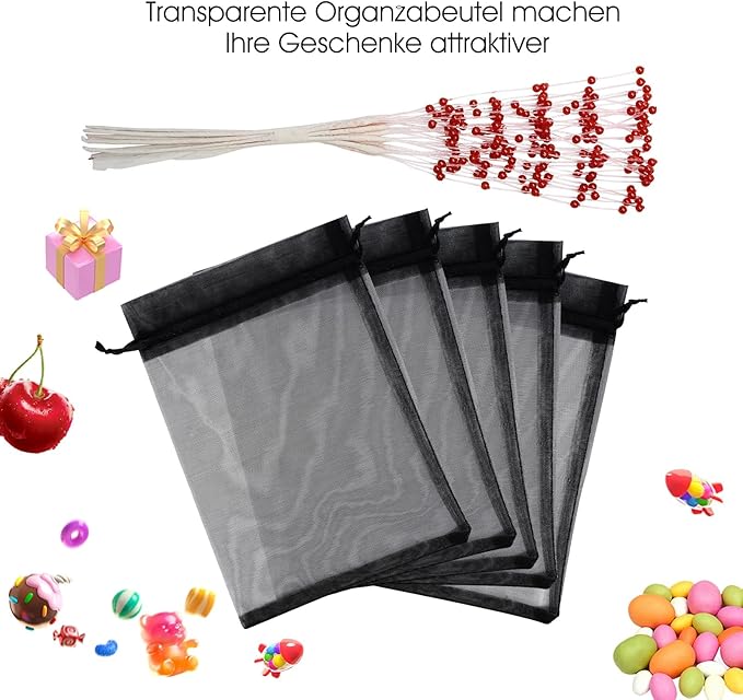 100 Pcs Organza Gift Bags Black Small Jewelry Pouches Wedding Jewelry Bag 2x3 Inch Favour bags Lavender Bag for Wedding Birthday Party Christmas Candy Mesh Bags