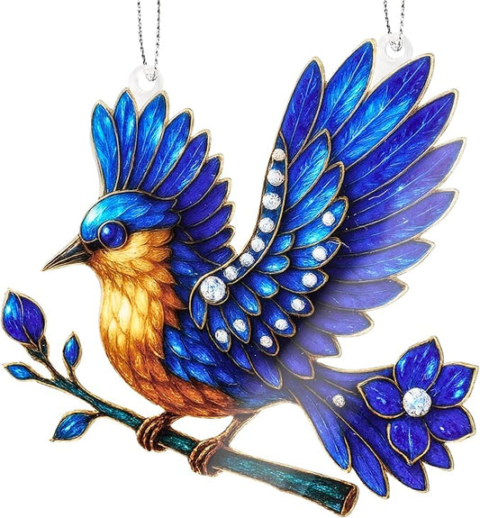 Bluebird Ornament - Sapphire Wing Songbird – Gift for bird lovers – bluebird christmas ornament 2025– Suncatcher Effect Window – White elephant gifts - Xmas Tree Funny Decoration