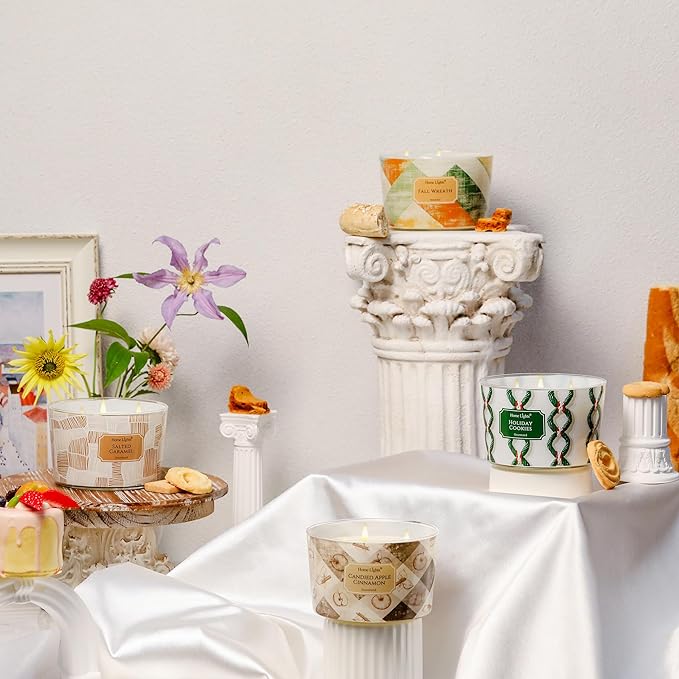 HomeLights 4-Wick Candles for Home Scented - 18oz Soy Wax Blend Candle Long-Lasting Fragrance, Rustic Modern Home Decor and Housewarming Gifts, Holiday Cookies