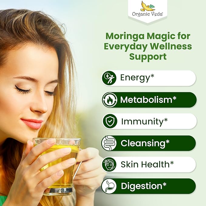 Organic Veda Moringa Tea Leaves - 100% Organic Dried Leaves - Moringa Oleifera Loose Leaf for Herbal Tea - Antioxidants Rich, Naturally Boosts Energy, Supports Digestion & Immune System - 7oz
