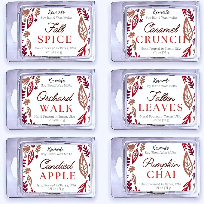 Kermode Fall Wax Melts - 6 Amazing Fall Scented Wax Melts for Warmers - 36 Autumn Holiday Scent Cubes - Soy Blend - 15 oz