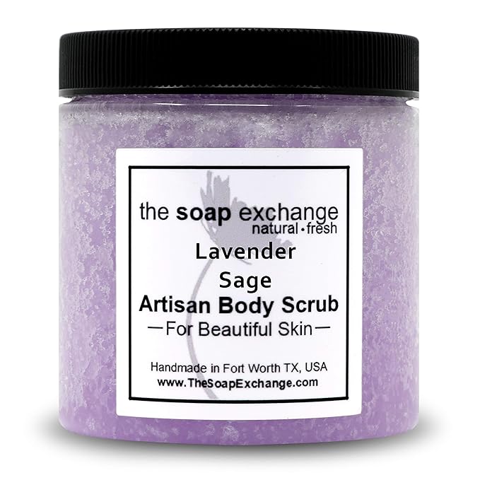 The Soap Exchange Sugar Body Scrub - Lavender Sage Scent - Hand Crafted 8 fl oz / 240 ml Natural Artisan Skin Care, Shea Butter, Exfoliate, Moisturize, & Protect. Made in the USA.