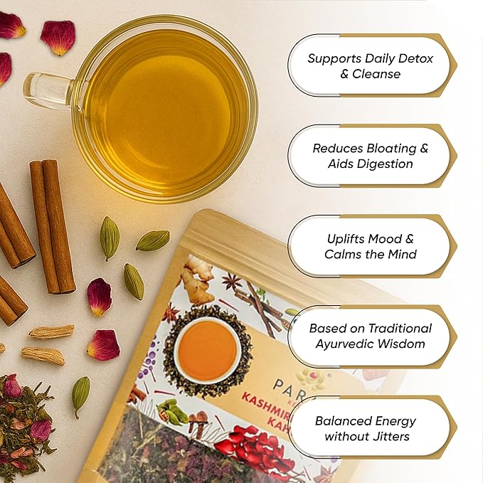 Param Kesar Organic Saffron Cardamom Cinnamon Herbal Green Tea | Detox & Digestive Support | Aromatic Indian Spice Blend with Rose & Licorice | 100g Loose Leaf Tea