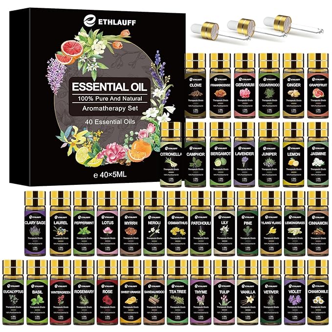 Essential Oils Set 40 Pcs, Essential Oils Perfect for Diffuser, Fragrance Oil Set for Massage, Soap, Candle Bath Bombs Making (5ml)