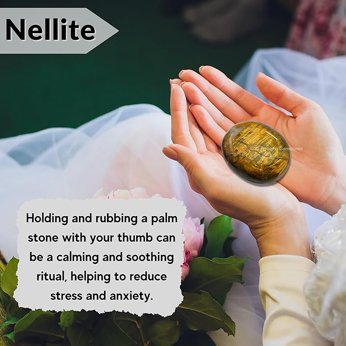 Amazing Gemstone Nellite Crystals, Healing Stones - Large Palm Stone Crystals Piedra- for Good Luck, Balanced Positive Energy, Meditation - Unique Stocking Stuffers, Birthday Gifts for Women, Men