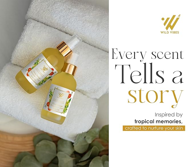 Wild Vibes Ylang Orange Blossom + Oud Luxury Body Oil – Organic with Tropical Oils for Hydrated, Youthful Skin – Anti-Aging, Collagen-Boosting After Shower for Women – 4 oz