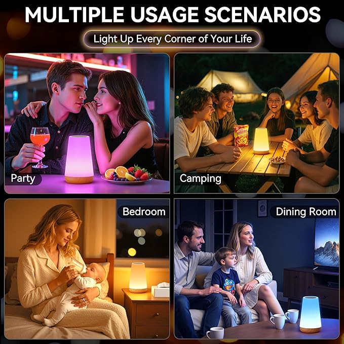 Auxmir LED Night Light Bedside Lamp Touch and Remote Control Dimmable Tabletop 13 RGB Colors Changing 5 Brightness Adjustable Rechargeable Portable Lamp for Baby Kids Nursery Bedroom Bathroom Camping