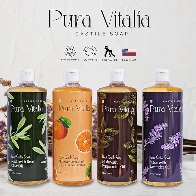 Citrus Organic Castile Soap | Body Wash & Cleanser for Face & Hands | Biodegradable, Eco-Friendly, Palm Oil Free, Vegan & Gentle | Made with 6 Natural Ingredients - 32 oz