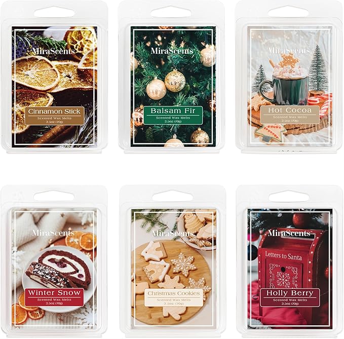 Christmas Scented Wax Melts, Winter Wax Melts, Mix Scented Long Lasting Scented Wax Melt, Nature Soy Wax Cubes for Wax Warmer, Candle Melts Decor Gift, 2.5 oz (6 Pack)