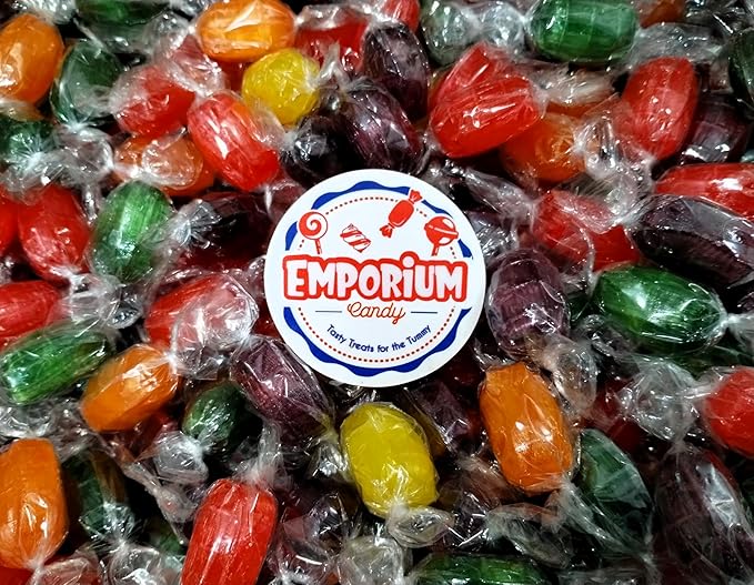 Assorted Fruit Barrels - 4 lbs Bulk Individually Wrapped Orange, Cherry, Apple, Lemon, Grape Fresh Sweet Hard Candy