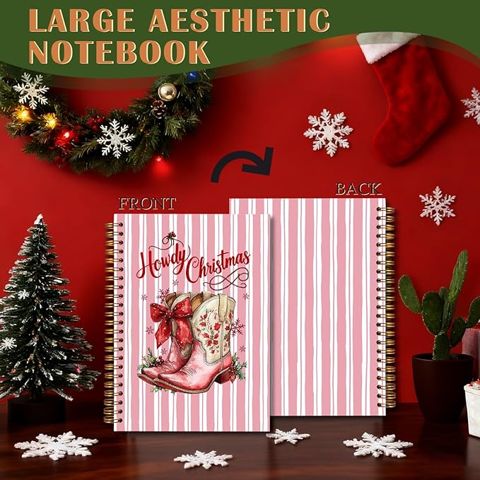 Exqcom Western Christmas Cowgirl Boots Spiral Notebook Gifts, Coquette Red Bow Western Journal for Women, Christmas Aesthetic Hardcover Notebook Journal Office School Supplies, 5.5x8.3 Inch