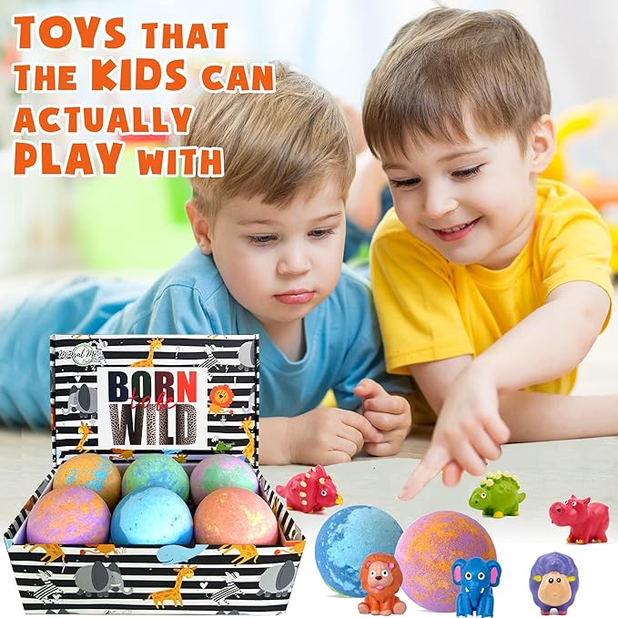 Bath Bombs for Kids with Surprise Inside - Organic Bath Fizzies with Toys Inside. All Natural, Gentle, and Kids Safe, Rainbow Spa Bath Fizz Balls, Birthday Gifts for Boys, Toddlers, Baby
