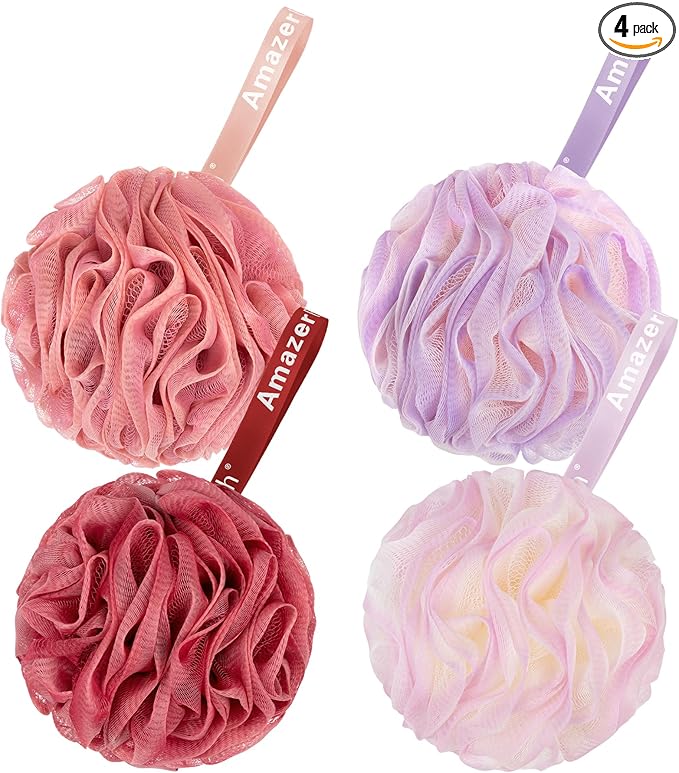 AmazerBath Loofah Sponge 60g/Piece, Exfoliating Bath Sponge Body Scrubber - Loofa Set of 4 - SunsetBerry Colors, Medium