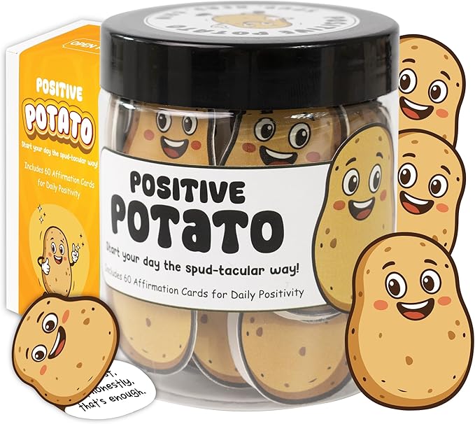 Emotional Supports Potato Jar, 60 Positive Potato Cards in Jar, Affirmation Gifts for Women, Coworker Leaving Gift, Farewell Gifts for Coworkers, Birthday Gifts for Girls, Teens, Friends