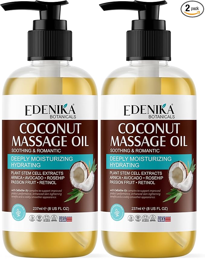 Tropical Coconut Massage Oil for Massage Therapy, Soothing Romantic Massage Oil for Relaxing, Skin Moisturizing & Hydrating, 2-Pack
