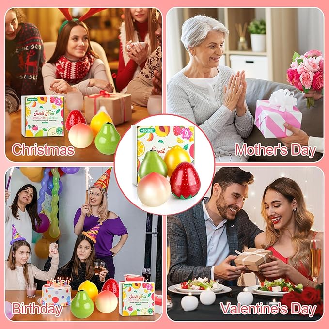 4 Pack Hand Cream Gifts Set For Women, Hand Lotion for Dry Cracked Hands, Birthday Gifts, Bridal Shower Favors, Thank You Gifts and Small Gifts for Women, 1.06 Oz (Strawberry, Pear, Lemon, Peach)