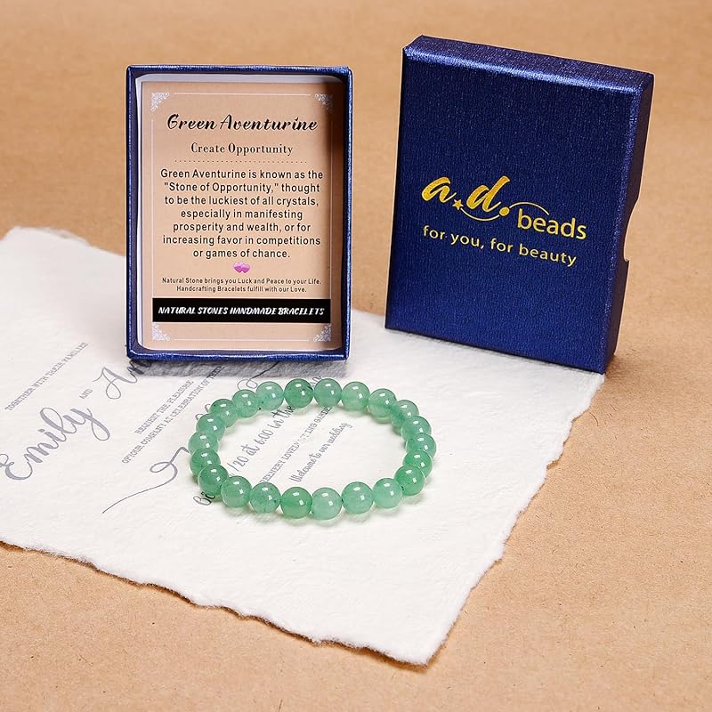 AD Beads Handmade Gemstone Stretch Elastic Bracelet Crystal Healing Reiki Nature's Beauty and Spiritual Essence Unisex (8mm, Green Aventurine (Opportunity))