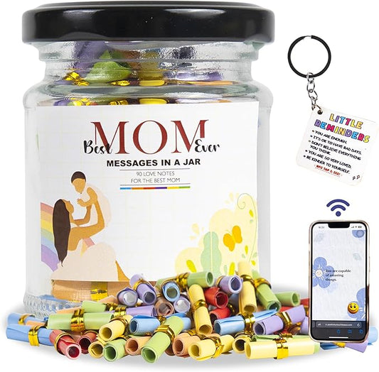90 Love Notes for Mom in a Jar with NFC Keychain, Mothers Day Gifts, Mothers Day Gifts for Mom, What I Love About Mom, Mom Birthday Gifts, Christmas Gifts for Mom, Mom Gifts from Daughters
