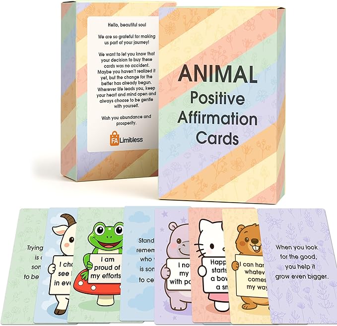 Animals Positive Affirmations Cards & Thought-Provoking - Motivational & Mindful Daily Cards (52 Cards) - Unique Gift for Women and Kids