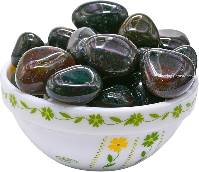 Amazing Gemstone Bloodstone Crystals & Healing Stones Tumbled - 1 oz Bloodstone Stone Gem Stones, Natural Healing Energy Balance, Stress Relief - Premium Polished Gems Rocks for Meditation & Wellness