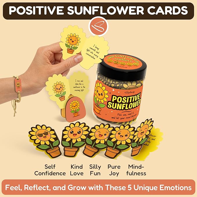 Positive Sunflower Gifts For Women Birthday - Daily Affirmation Cards For Men, Cute Christmas Inspirational Cards, Unique Mental Health Stress Relief Gifts For Coworkers Friend Teen Girls