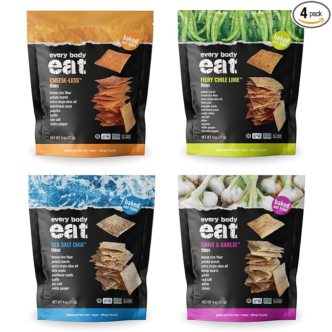Every Body Eat Snack Thins, Four Flavor Variety Pack, Vegan, Gluten Free and Dairy Free (Pack of 4)