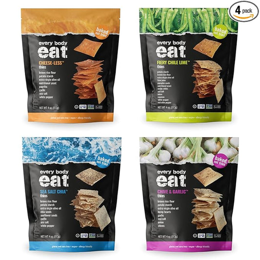 Every Body Eat Snack Thins, Four Flavor Variety Pack, Vegan, Gluten Free and Dairy Free (Pack of 4)