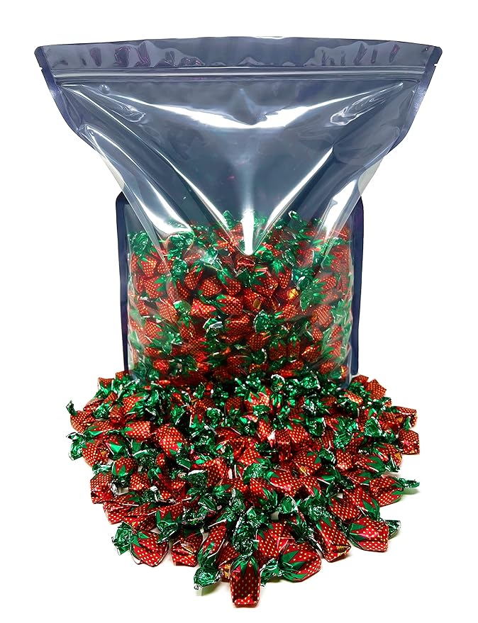 Halloween Strawberry Hard Candy Filled With Real Fruit Pulp - 10 lbs - Strawberry-Flavored Bon Bons Filled with Real Pulp - Bulk American Vintage Candy Assortment - Individually Wrapped, 160 oz.