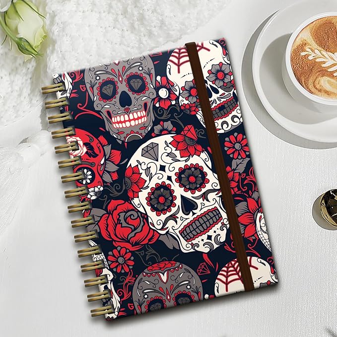 Cute Spiral Notebook, Journal for Women, Hardcover Spiral Journal, 5.5 x 8.3 Inches, 120 Pages,100gsm Paper, for Gifts Nurse Teacher Women Office Supplies(Cute Red Skull)