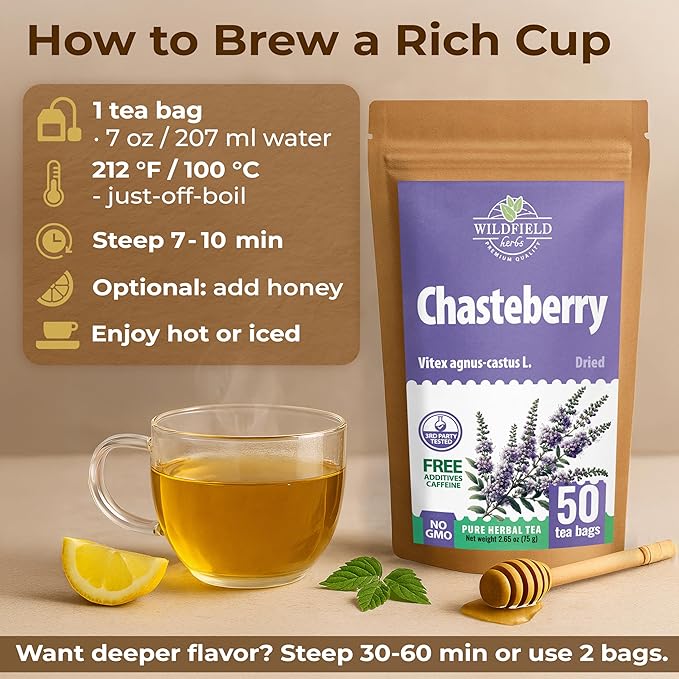 50 Bags Chaste Tree Berry Сhasteberry Tea Vitex Tea Herb (Vitex Agnus-Castus) - 50 Count 2 g Bags Chaste Tree Berry Herbal Vitex Sauzgatillo