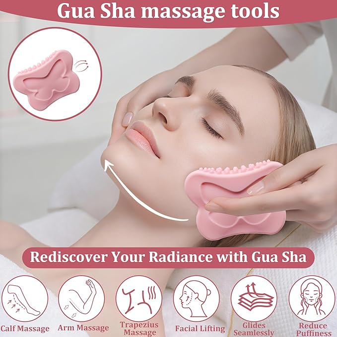 Gua Sha Facial Tools, [2025 NEW]Silicone Guasha Tool for Face Jawline Sculpting and Puffiness Reducing