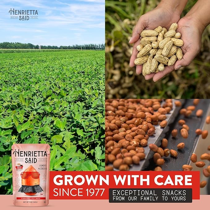 Henrietta Said Wing-Flavored Peanuts - Truly Good Foods Snacking Nuts - Bold Flavors - Savory & Spicy - Jumbo Flavored Peanuts - Protein Packed Vegan Snack - 4 (5-oz) Packs - Ancho Kimchi