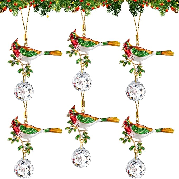 H&D HYALINE & DORA Color Bird Hanging Ornament 6Pcs Colorful Cardinal Christmas Tree Ornaments Flying Bird Ornament Xmas Decoration Birds Gift for Men Women