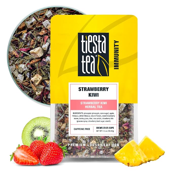 Tiesta Tea - Strawberry Kiwi Herbal Tea, Loose Leaf, Strawberry Hibiscus Kiwi Fruit Tea, Premium Caffeine-Free Herbal Blend, Make Hot or Iced & Up to 25 Cups, 2.5 oz Resealable Pouch