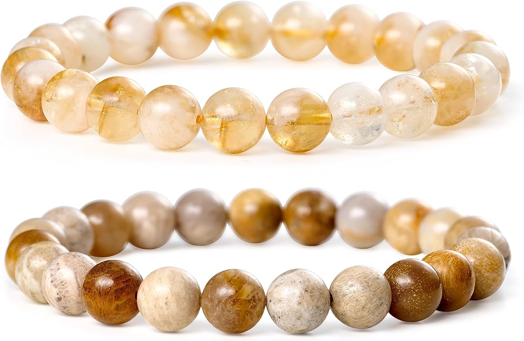 Bivei Natural Gemstone Semi Precious Healing Crystals Handmade Stretchy Round Beads Bracelet, Enhance Positive Energy