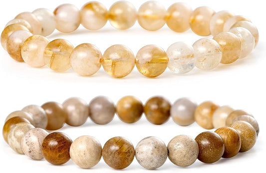 Bivei Natural Gemstone Semi Precious Healing Crystals Handmade Stretchy Round Beads Bracelet, Enhance Positive Energy