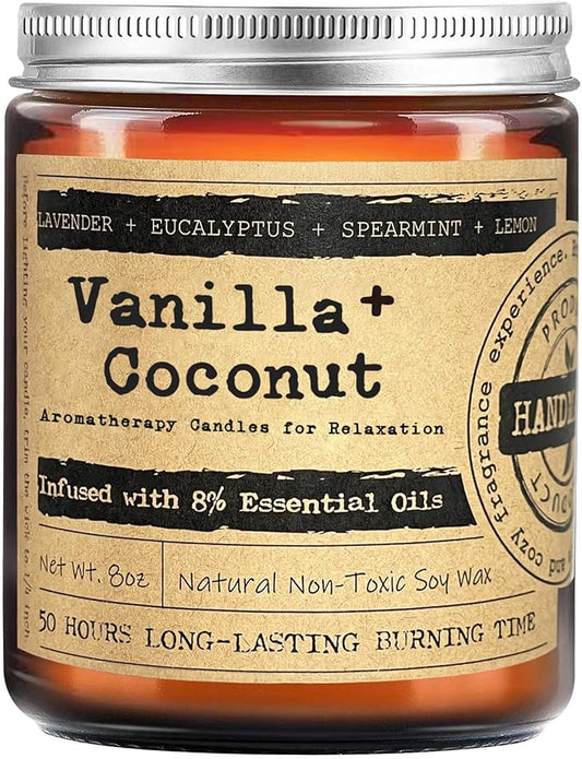 KOTKAS Coconut Vanilla Scented Candles - 8oz Natural Scented Soy Candles Non Toxic Aromatherapy Candles for Home Scented Candles Gifts for Women Bath Relaxing Calming Soothing Relaxation Stress Relief