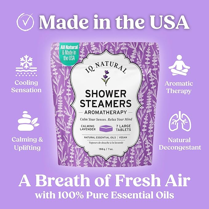 Lavender Shower Steamers Aromatherapy for Women- USA Made - Shower Bombs Aromatherapy for Women, Vapor Shower Tablets, Menthol Shower Scent Steamers Cold and Flu, Organic Shower Steamer