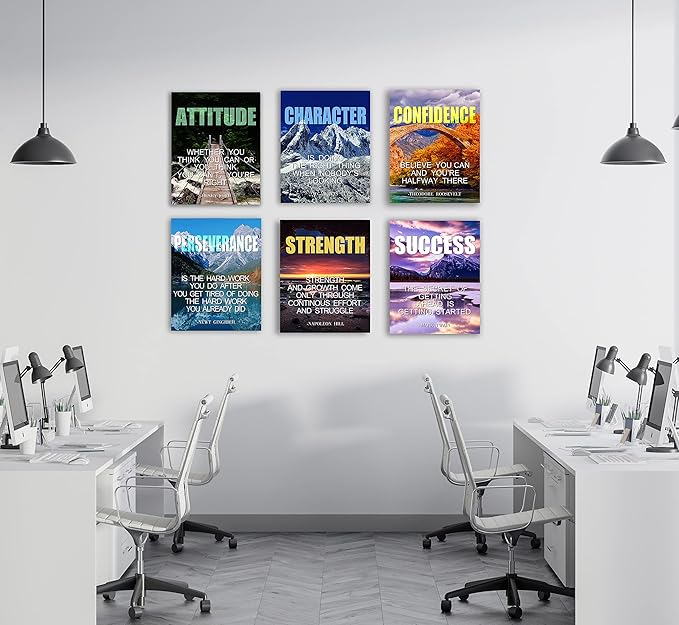 Inspirational Quotes Motto Wall Art，Motivational Office Wall Art Decoration Painting, Suitable for Library, School, Gym,Office， Living Room,Home Deco,Tabletop/Hanging,| 6-pack(29 x 38 cm) framed C