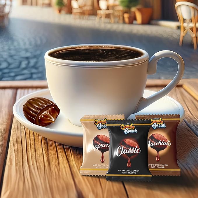 Candy Break Coffee Drops, Center Filled Hard Candy, Coffee Candy Individually Wrapped, Macchiato, Espresso, Cappuccino Flavored Candies, Caffeine Candies 24.7 Oz Bulk Bag, Variety Pack of 1