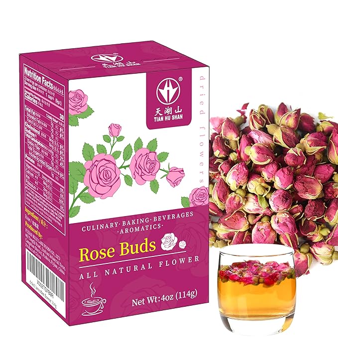 TIAN HU SHAN Rose Tea Loose Leaf, Premium Dried Rose Buds, Food Grade Natural Herbal Tea, Caffeine Free Sugar Free, 4 Ounce Pack of 1