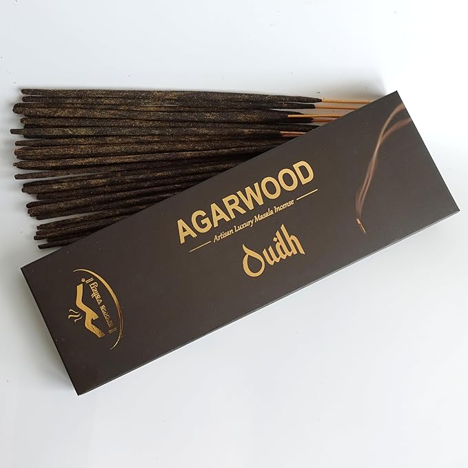 Oud Agarwood Incense Sticks - Artisan Luxury Masala Incense - Handcrafted Long-Burning (75 Minutes) Extra-Thick Sticks - Exotic Divine Scent for Home & Meditation - Oudh