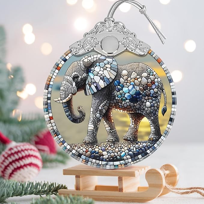 Elephant Stained Glass Orament - Christmas Ornament - Christmas Decorations for Tree - Holiday Present ldeas - Gift Exchange