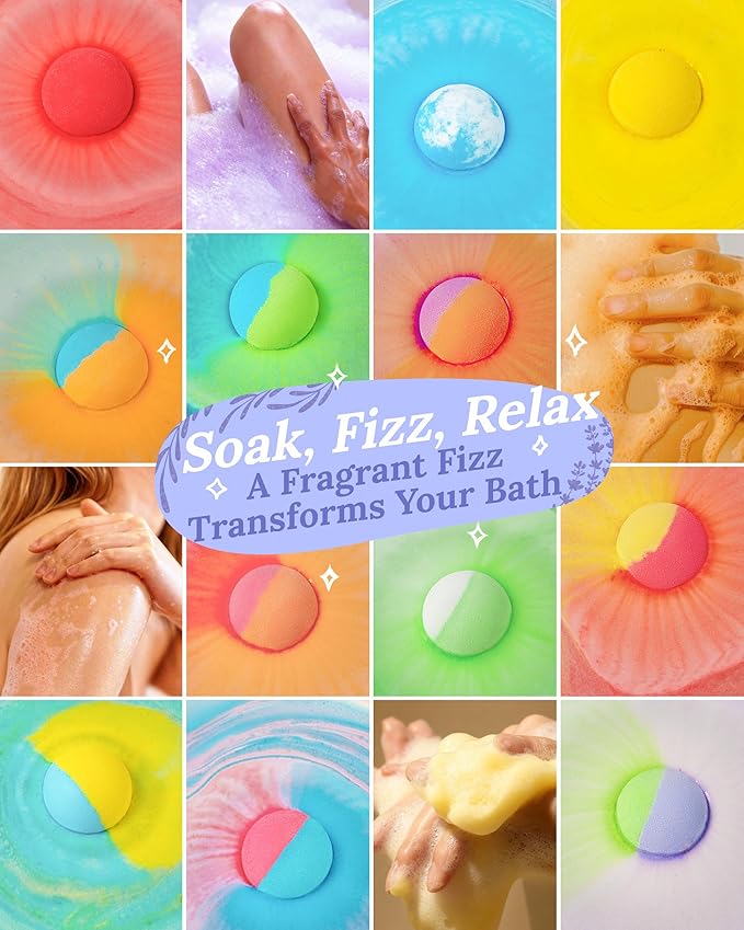 Hemp Oil Bath Bombs Gift Set, 24 Pack Natural Bubble Bath Spa Kit with Pure Essential Oils, Refreshing & Relaxing Bath Gift for Birthday, Mother’s Day & Valentine’s Day