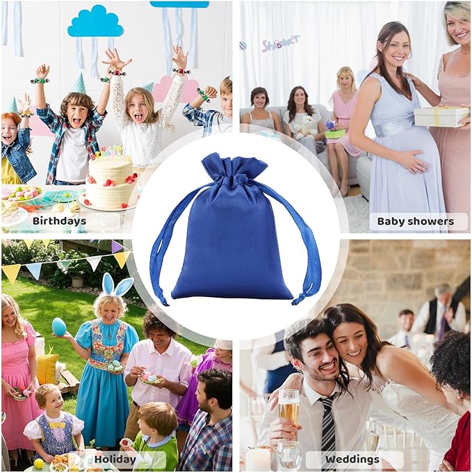 Blue Small Satin Gift Bags, 30Pcs 3x4 with Drawstring, For Kids Classroom, Wedding, Birthday, or Halloween Party Favors, Jewelry, Bracelets, Earrings, Crystal, for Small Business