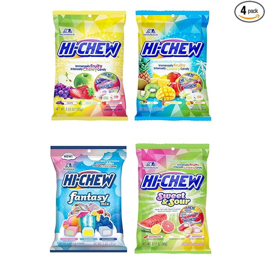 HI-CHEW Variety Mix, Pack of 4 Bags - 17 Flavor Assort Sweet and Sour Chewy Halloween Candy, Unique Fun Soft - Immensely Juicy Fruity Candy Flavors - Individually Wrapped for Sharing